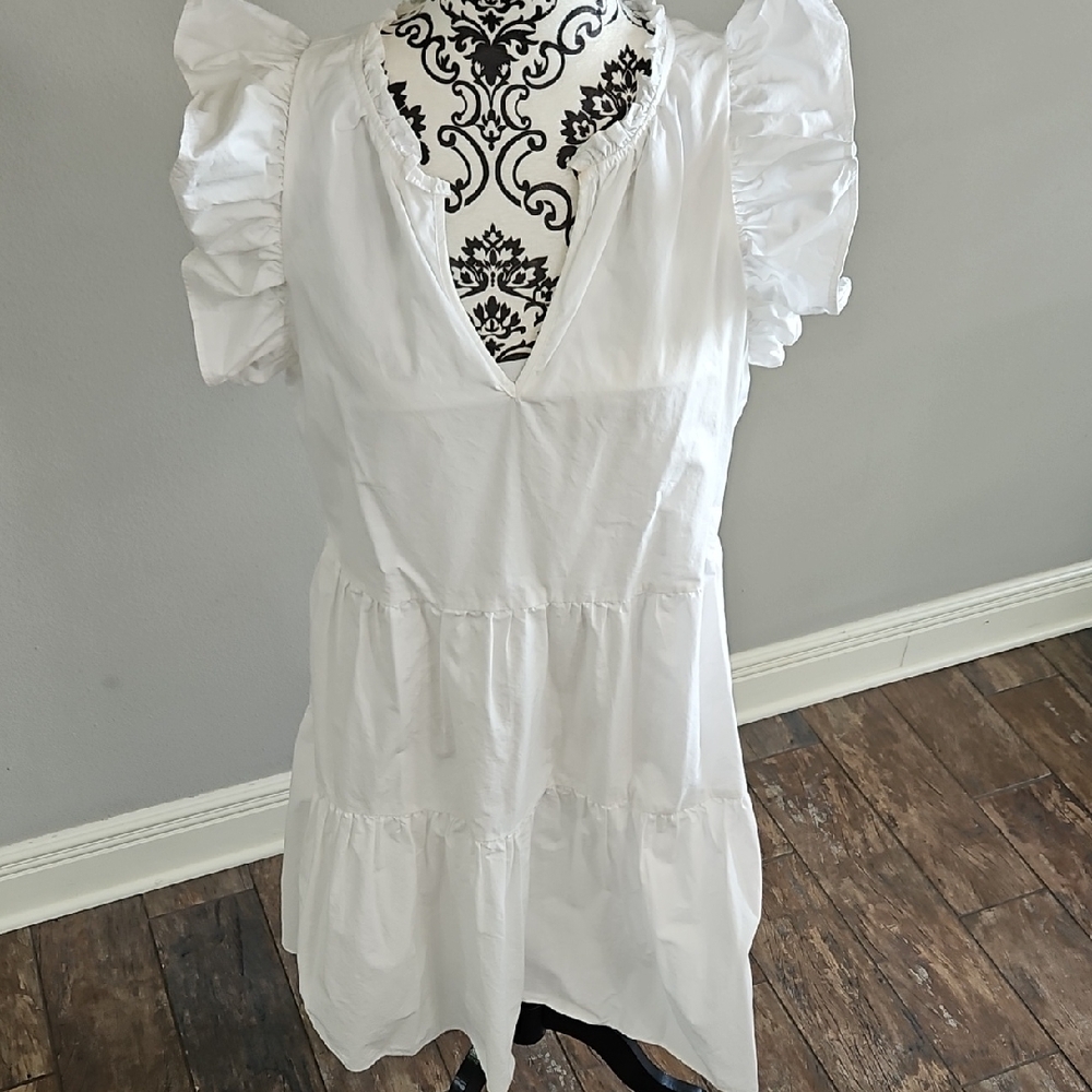Chic White Ruffle Sleeve Mini Dress - Picture 3 of 6